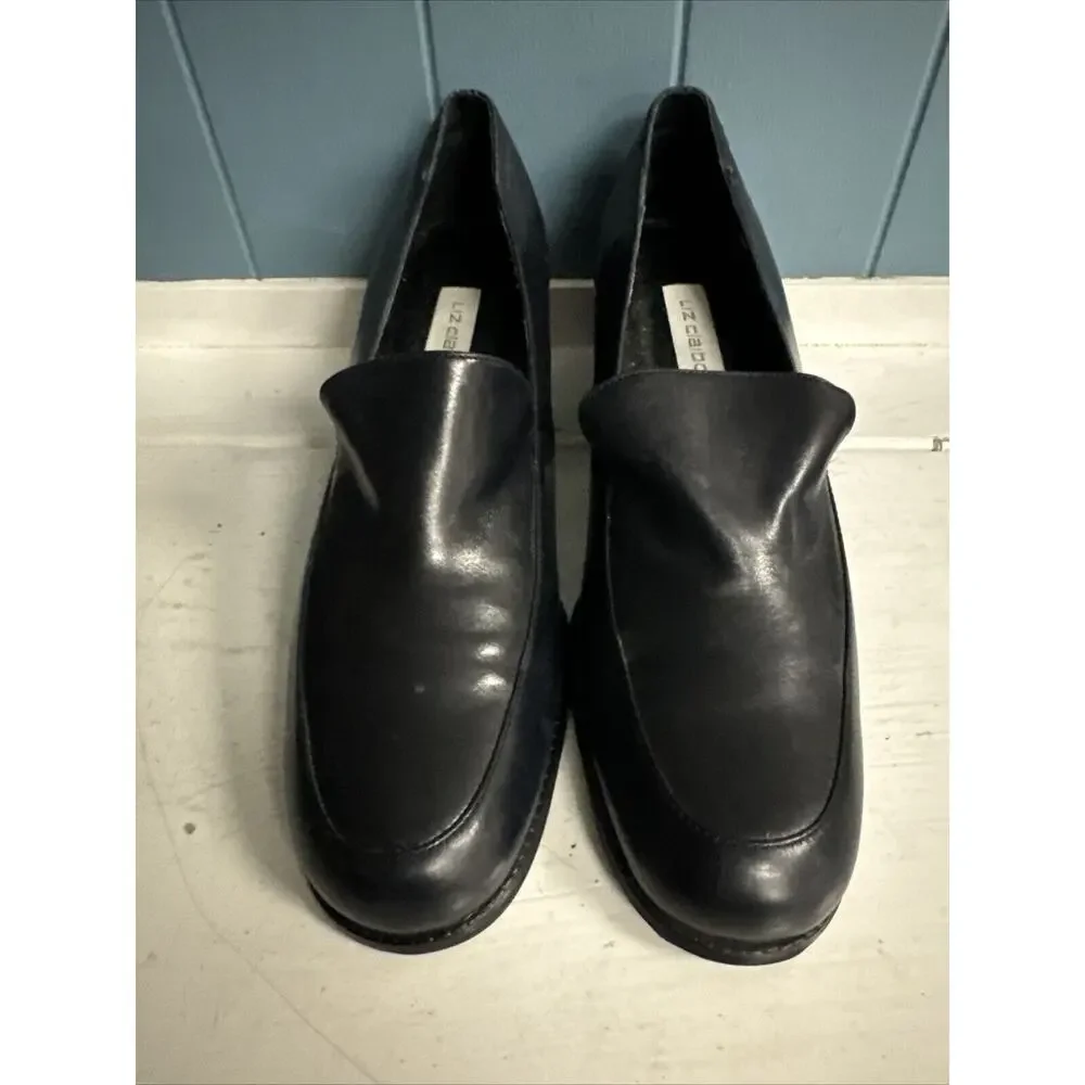 Vtg Y2K Liz‎ Claiborne Women’s 8.5N Narrow Loafers Navy Blue Leather Chunky Heel